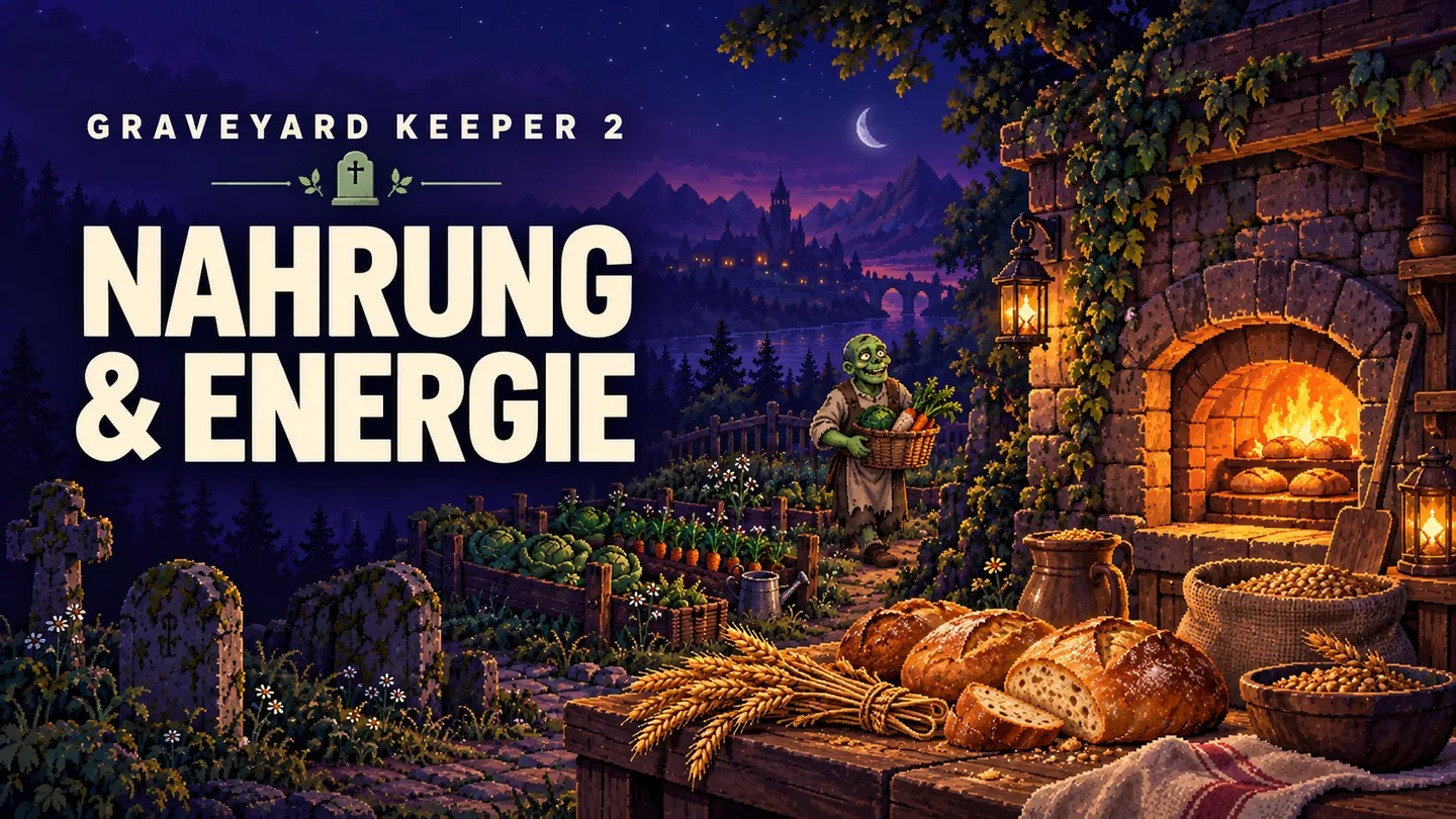 Brot, Weizen und Backofen am Friedhof – redaktionelle Illustration zu Nahrung und Energie