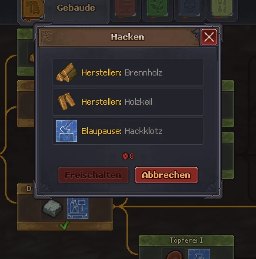Den Hackklotz ergänzen – Spielaufnahme 1