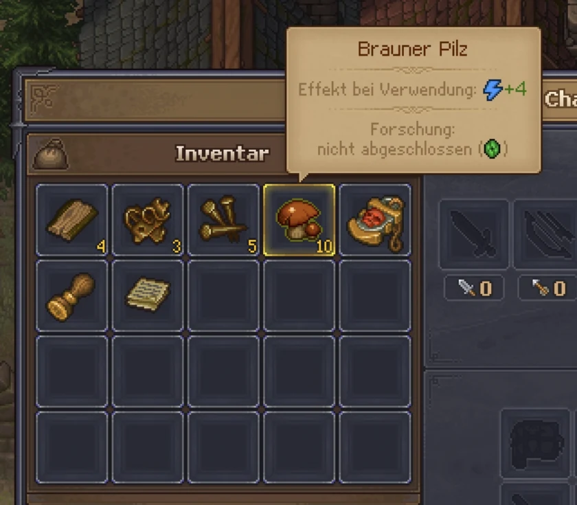 Brauner Pilz mit vier Energiepunkten im Tooltip