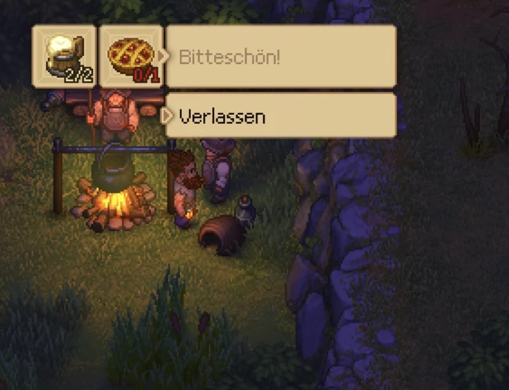 Questdialog der Wachen mit zwei Bier und einer fehlenden Torte