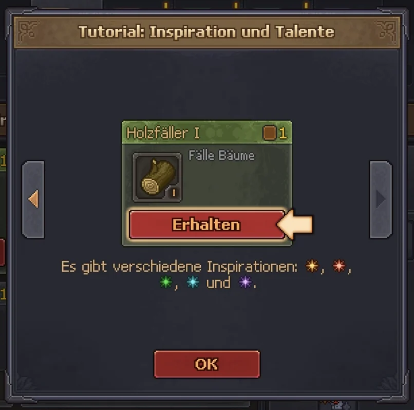 Tutorial mit fünf verschiedenfarbigen Inspirationssymbolen und Erhalten-Schaltfläche