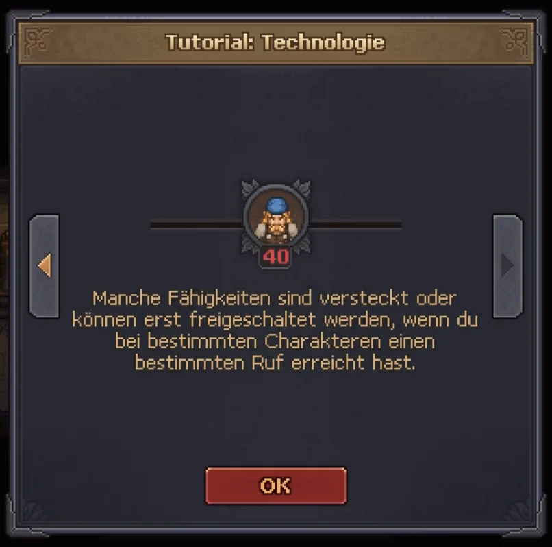 Technologietutorial erklärt Freischaltungen durch Ruf bei bestimmten Charakteren