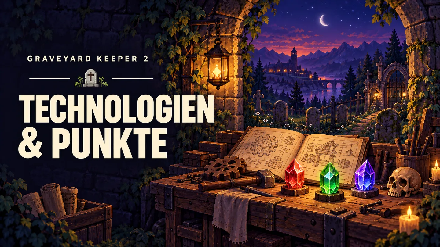 Werkbank mit roten, grünen und blauen Kristallen – redaktionelle Illustration zu Technologien und Punkten