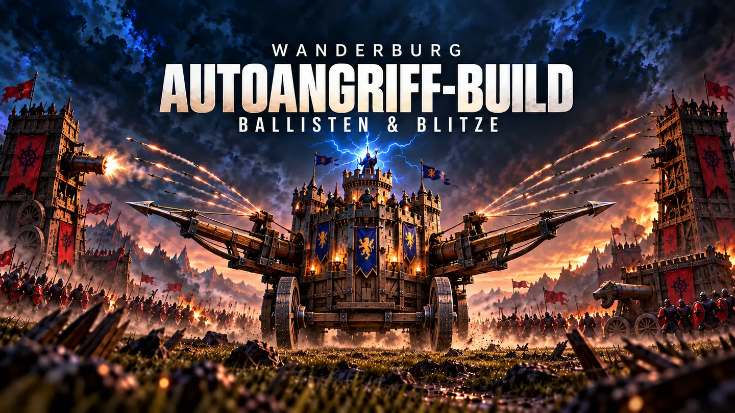 Wanderburg mit parallelen Rädern, seitlichen Ballisten und angreifenden Türmen – redaktionelle Illustration