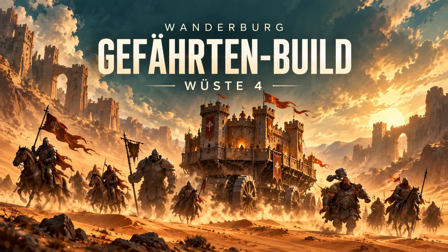 Rollende Burg mit verbündeten Einheiten in der Wüste – symbolische Illustration