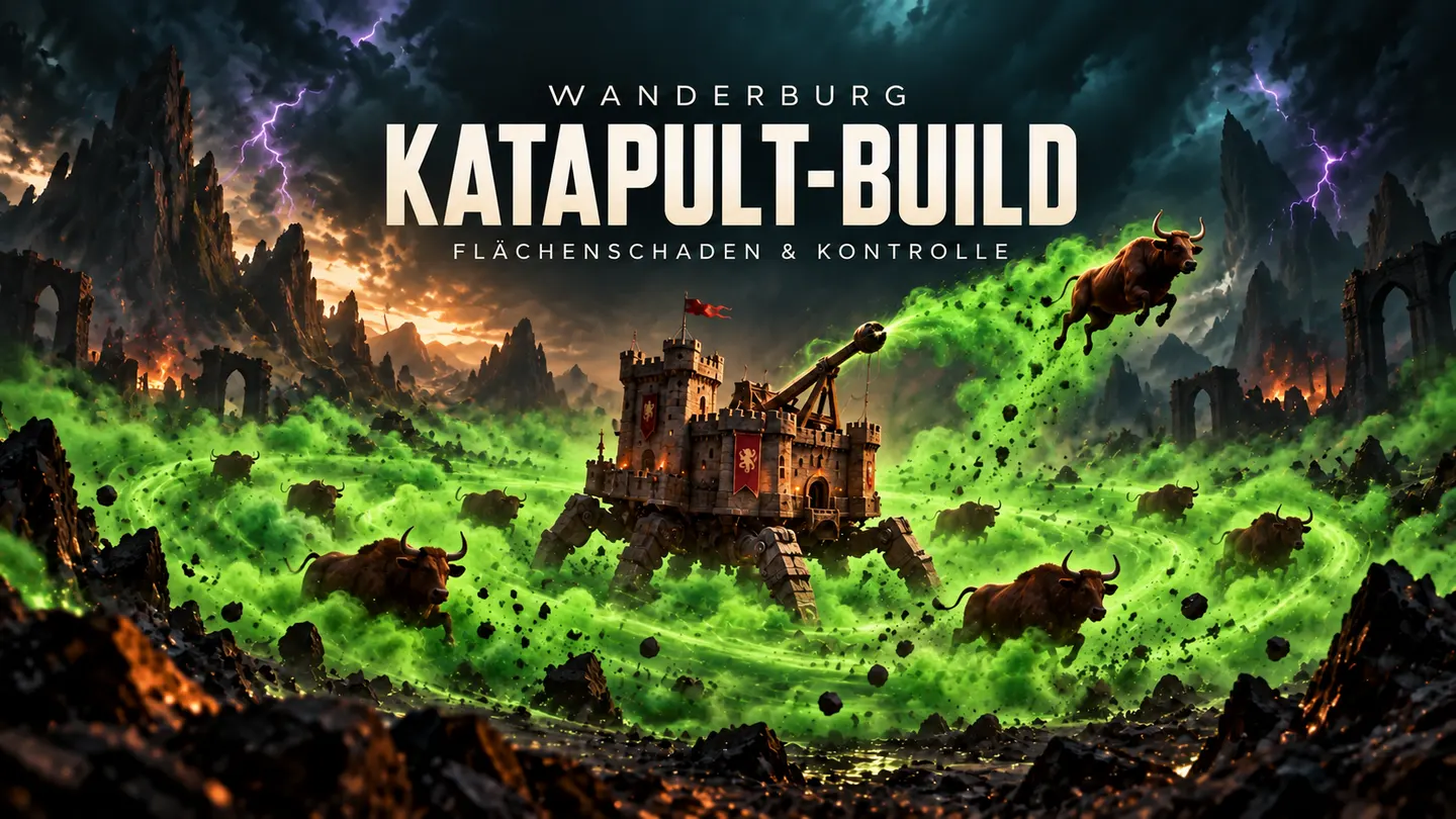 Katapultburg mit ausgeschleuderten Kühen und grünen Pestwolken