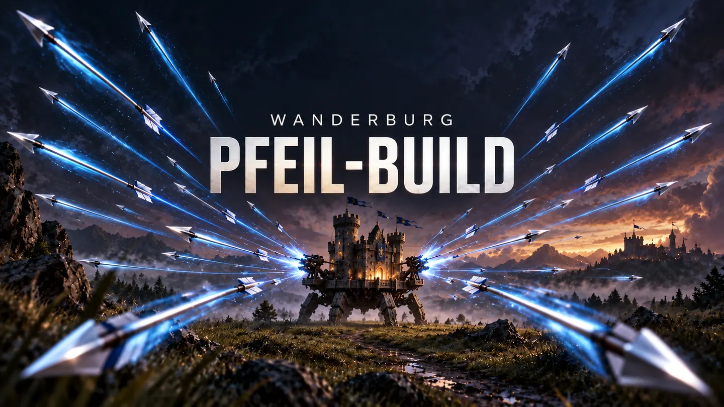 Wanderburg verschießt Pfeile nach außen – symbolische Illustration zum Pfeil-Build